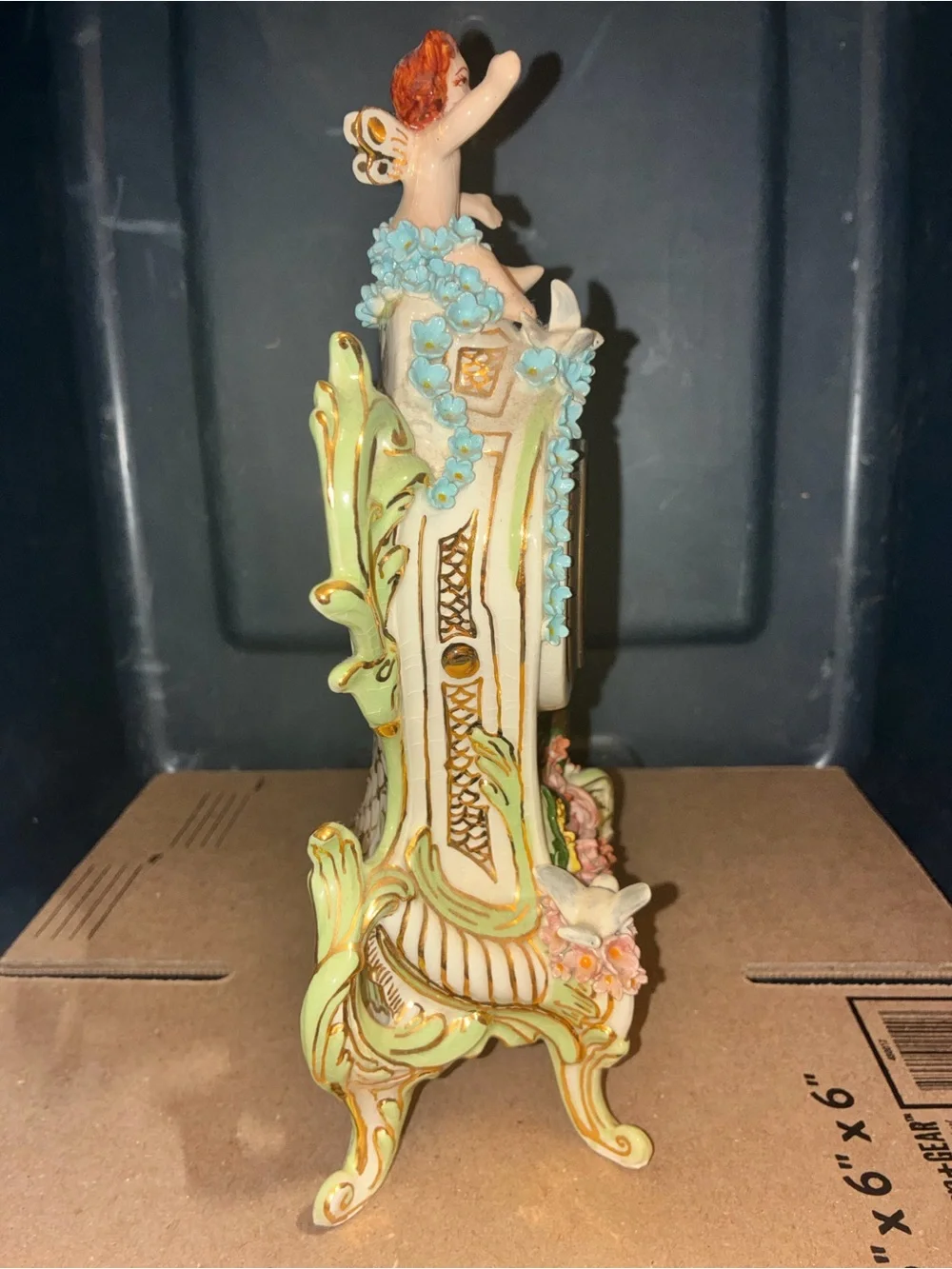 Antique Louis Pieriot German porcelain figural mantel clock